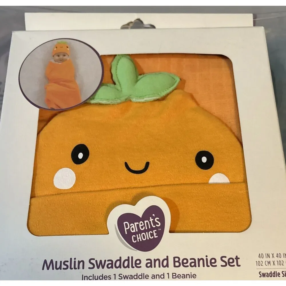 New In Package Baby‎ Pumpkin Swaddle & Beanie Set Orange Gift Set Thanksgiving